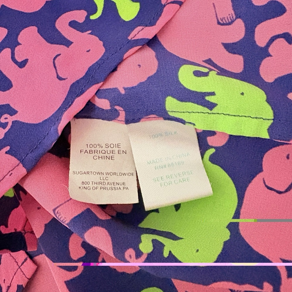 LILLY PULITZER Elsa Top 100% Silk Elephant Print Colorful Artsy Size Small *Flaw - Picture 7 of 8